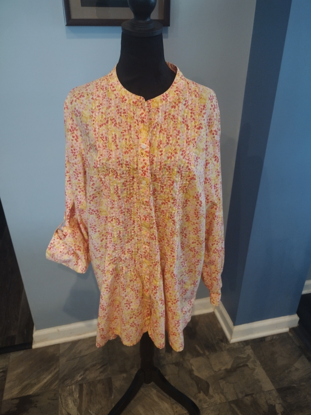 Land's End Lightweight Floral Button-Front Women’s Blouse - Yellow/Pink